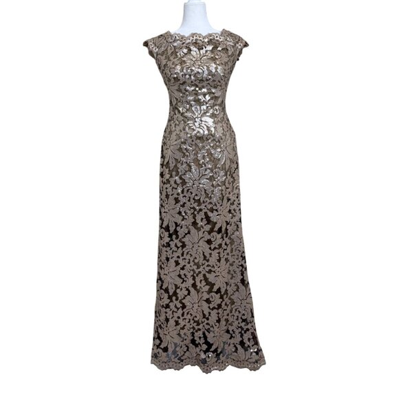 Tadashi Shoji Womens Gown Rose Gold Lace Floral Dress Full-Length Formal Size 0 - Picture 1 of 10